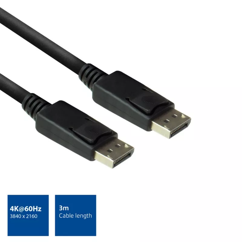 ACT 3 metrų DisplayPort laidas kištukas - kištukas, 3 m, DisplayPort, DisplayPort, Kištukas, Kištukas, 3840 x 2160 pikselių