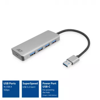 USB šakotuvas ACT AC6121 Type-A 5000 Mbit/s aliuminis