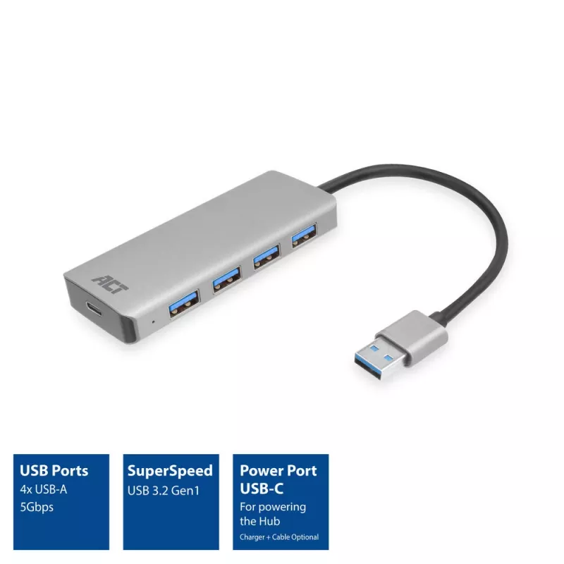 USB šakotuvas ACT AC6121 Type-A 5000 Mbit/s aliuminis