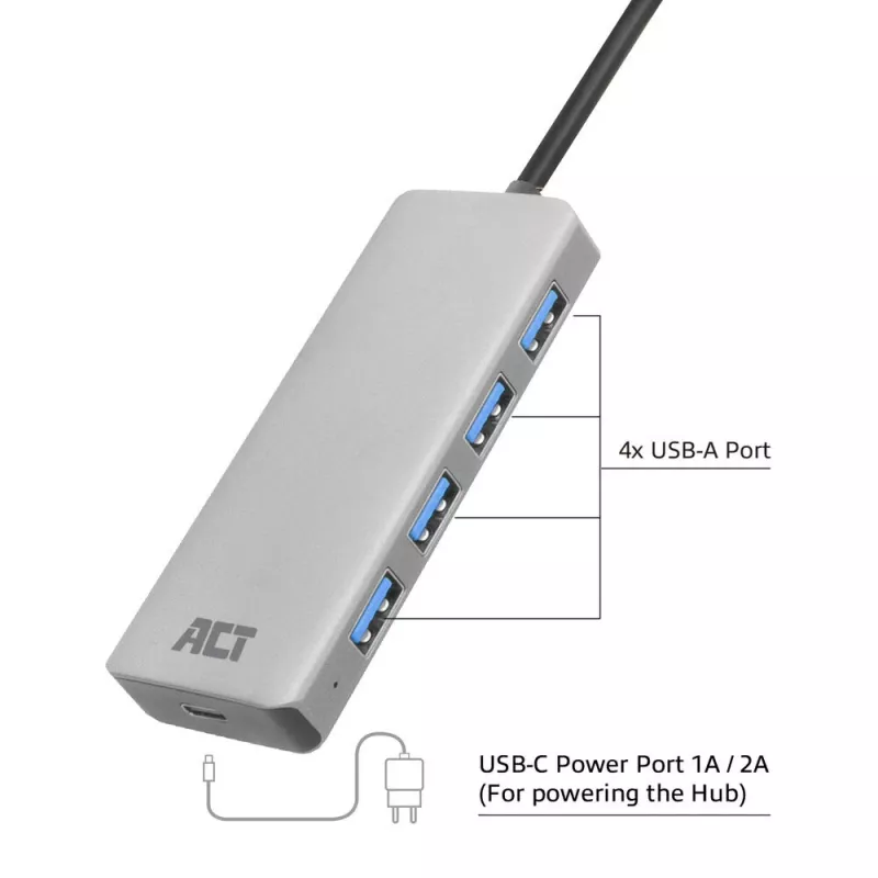 USB šakotuvas ACT AC6121 Type-A 5000 Mbit/s aliuminis
