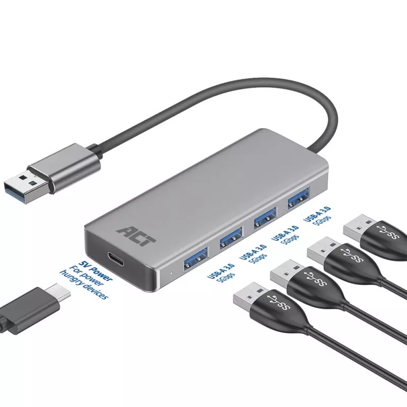 USB šakotuvas ACT AC6121 Type-A 5000 Mbit/s aliuminis