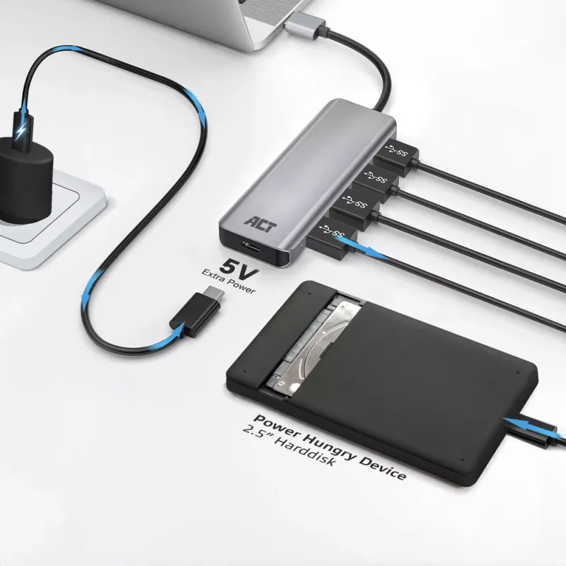 USB šakotuvas ACT AC6121 Type-A 5000 Mbit/s aliuminis