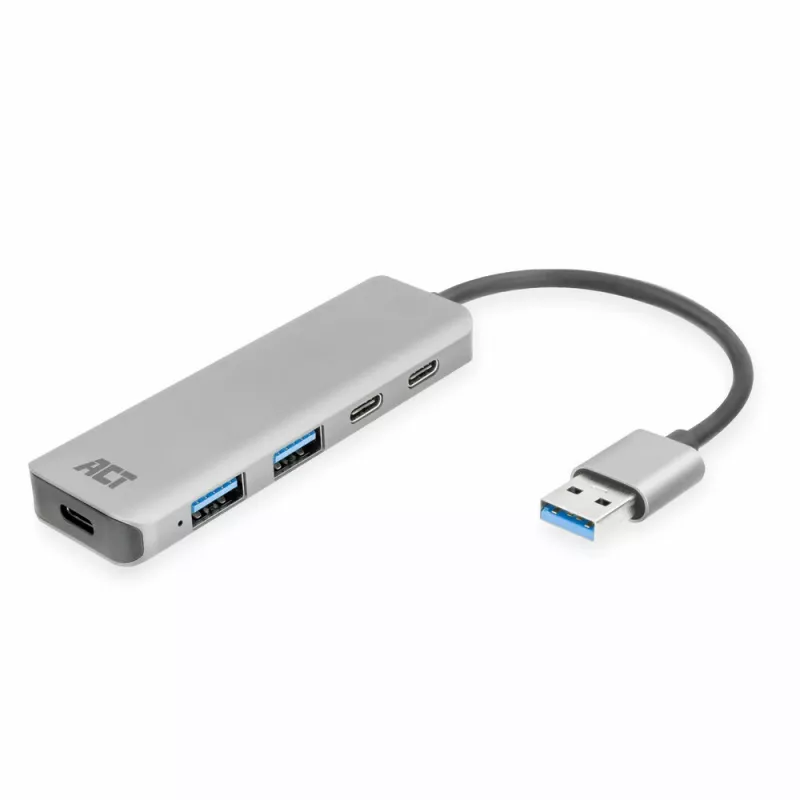 USB šakotuvas ACT AC6125 3.2 Gen 1 Type-A 5000 Mbit/s Pilkas
