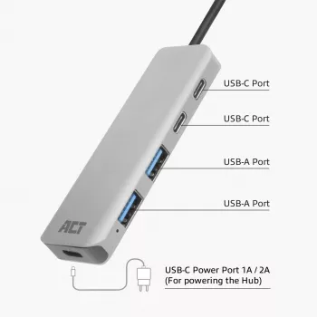 USB šakotuvas ACT AC6125 3.2 Gen 1 Type-A 5000 Mbit/s Pilkas