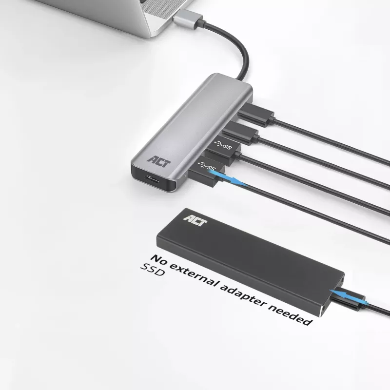 USB šakotuvas ACT AC6125 3.2 Gen 1 Type-A 5000 Mbit/s Pilkas