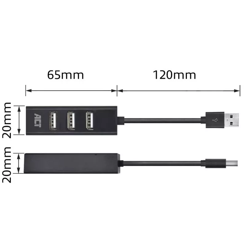 USB šakotuvas ACT AC6205 2.0 480 Mbit/s Juodas 0,12 m