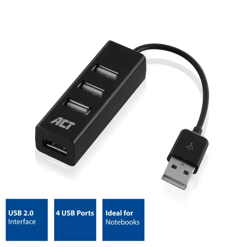 USB šakotuvas ACT AC6205 2.0 480 Mbit/s Juodas 0,12 m