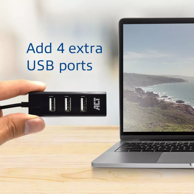USB šakotuvas ACT AC6205 2.0 480 Mbit/s Juodas 0,12 m