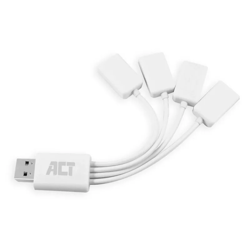 ACT USB šakotuvas 4 prievadų USB-A lankstus USB 3.2 Gen 1 baltos spalvos 480 Mbit/s