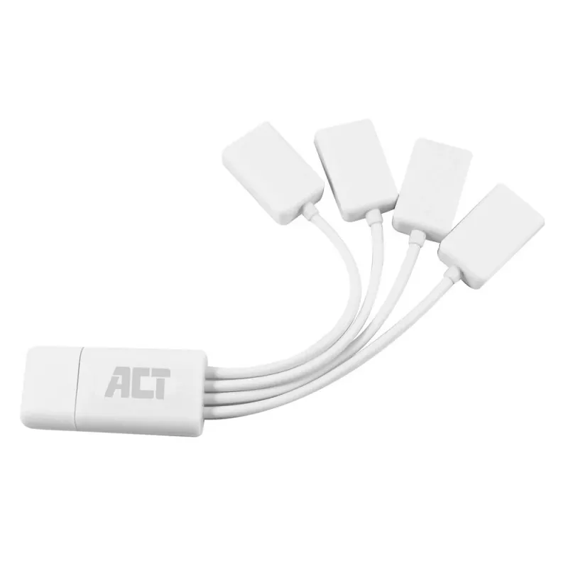 ACT USB šakotuvas 4 prievadų USB-A lankstus USB 3.2 Gen 1 baltos spalvos 480 Mbit/s