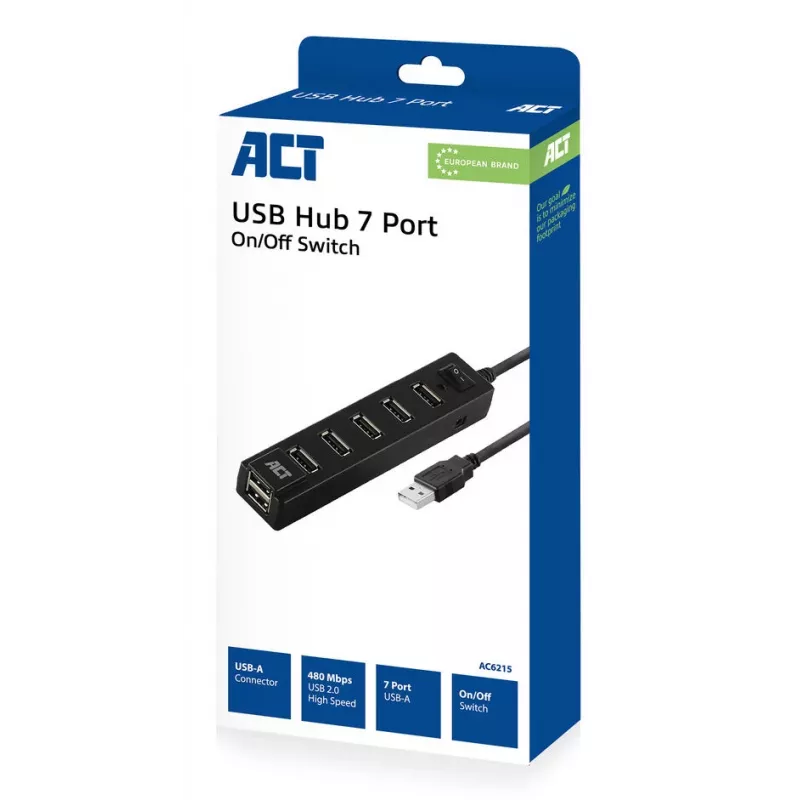 USB šakotuvas ACT AC6215 480 Mbit/s Juoda