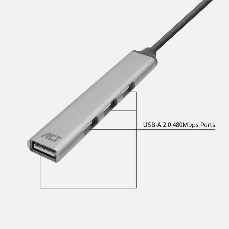 ACT AC6225 USB 2.0 šakotuvas 480 Mbit/s Pilkas Aliuminis