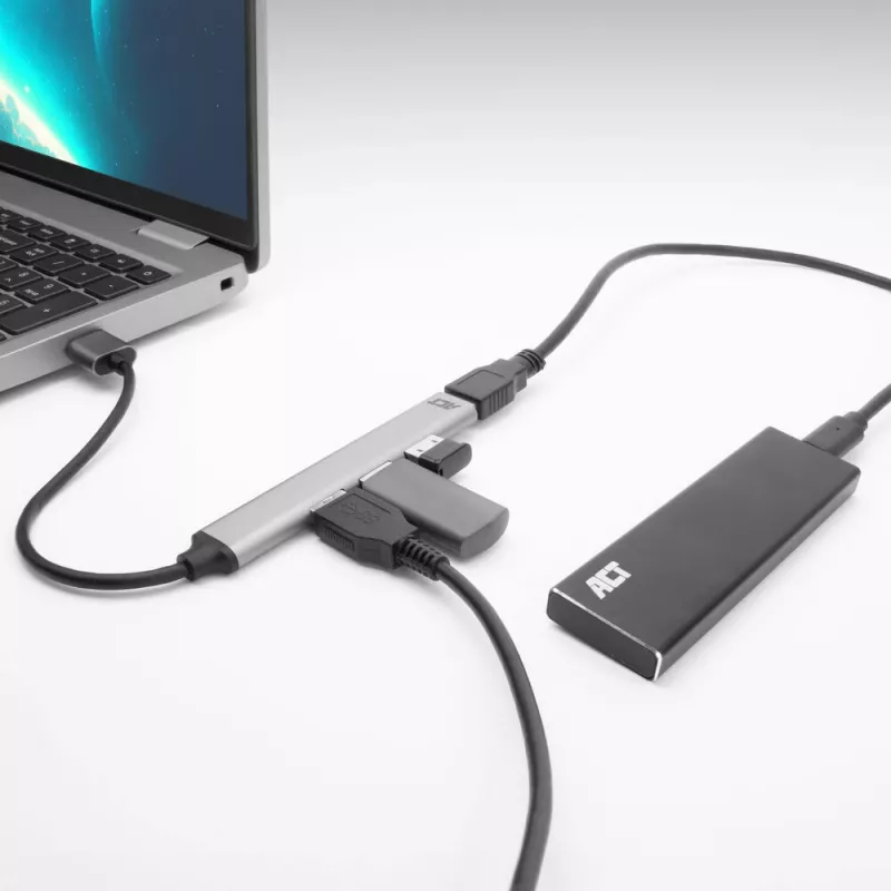 ACT AC6225 USB 2.0 šakotuvas 480 Mbit/s Pilkas Aliuminis