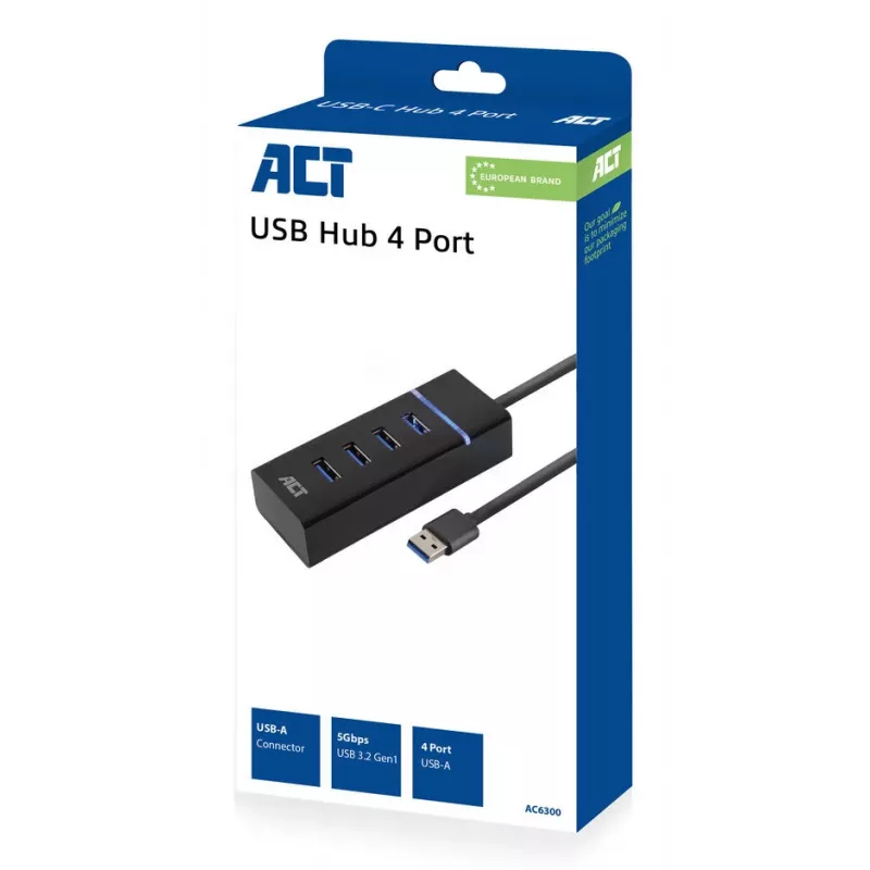 ACT AC6300 USB 3.2 Gen 1 šakotuvas Type-A 5000 Mbit/s juodas