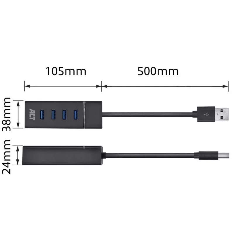 ACT AC6300 USB 3.2 Gen 1 šakotuvas Type-A 5000 Mbit/s juodas