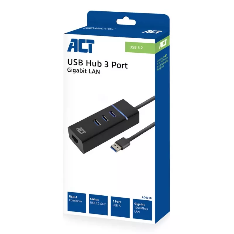 Dokų stotelė ACT AC6310 USB 3.2 Gen 1 laidinė juoda Ethernet