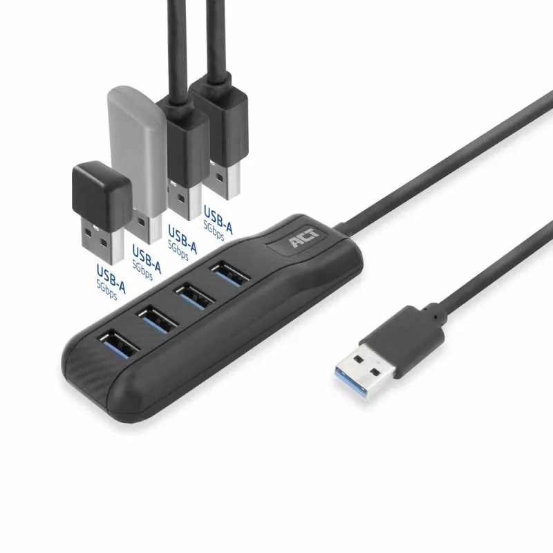 ACT AC6320 sąsajos šakotuvas USB 3.2 Gen 1 (3.1 Gen 1) Type-A 5000 Mbit/s Juoda