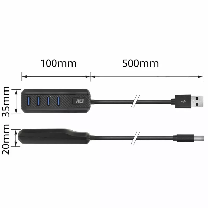 ACT AC6320 sąsajos šakotuvas USB 3.2 Gen 1 (3.1 Gen 1) Type-A 5000 Mbit/s Juoda