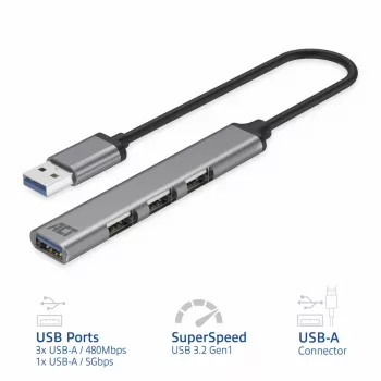 ACT AC6325 USB 3.2 Gen 1 Type-A šakotuvas 5000 Mbit/s Pilka