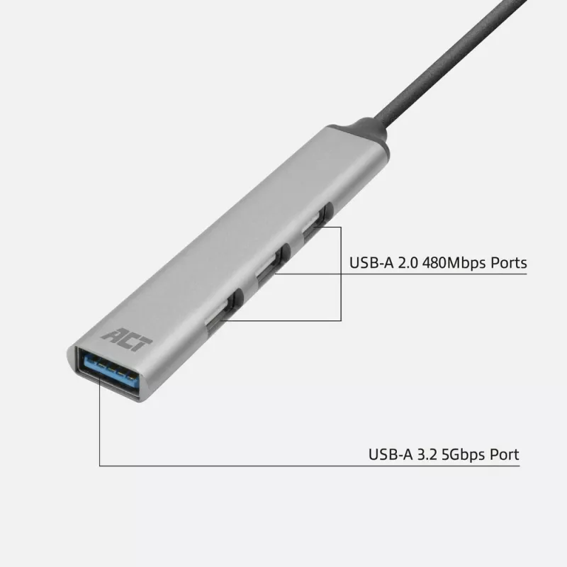 ACT AC6325 USB 3.2 Gen 1 Type-A šakotuvas 5000 Mbit/s Pilka