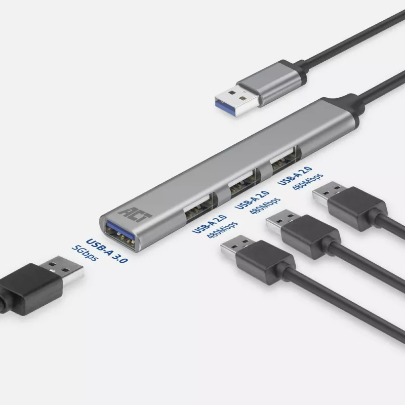 ACT AC6325 USB 3.2 Gen 1 Type-A šakotuvas 5000 Mbit/s Pilka