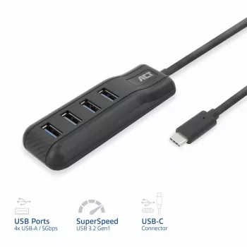 ACT AC6420 sąsajos šakotuvas USB 3.2 Gen 1 (3.1 Gen 1) Type-C 5000 Mbit/s juodas