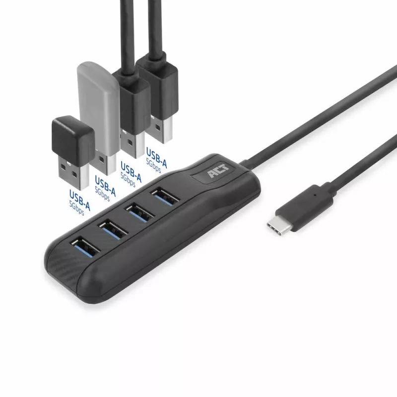 ACT AC6420 sąsajos šakotuvas USB 3.2 Gen 1 (3.1 Gen 1) Type-C 5000 Mbit/s juodas