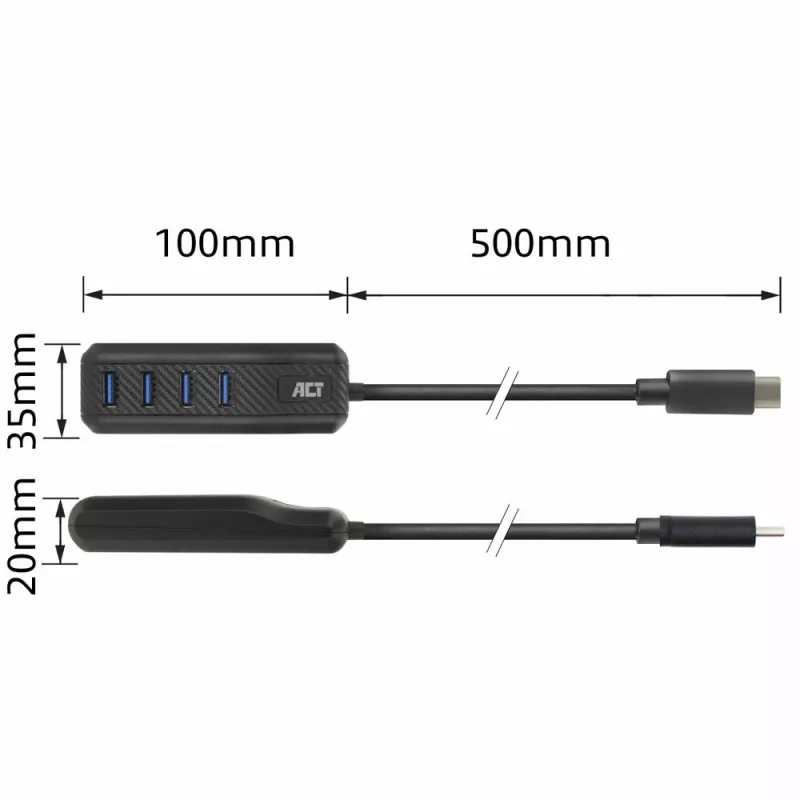 ACT AC6420 sąsajos šakotuvas USB 3.2 Gen 1 (3.1 Gen 1) Type-C 5000 Mbit/s juodas