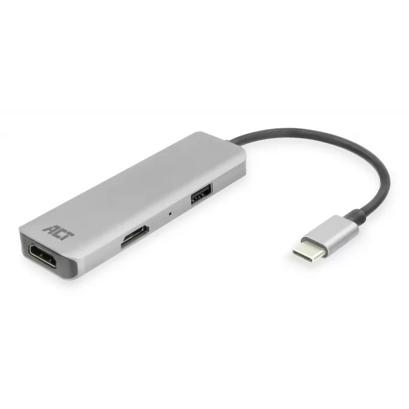 ACT USB-C 4K kelių prievadų adapteris 2 HDMI monitoriams, USB-A duomenų prievadas