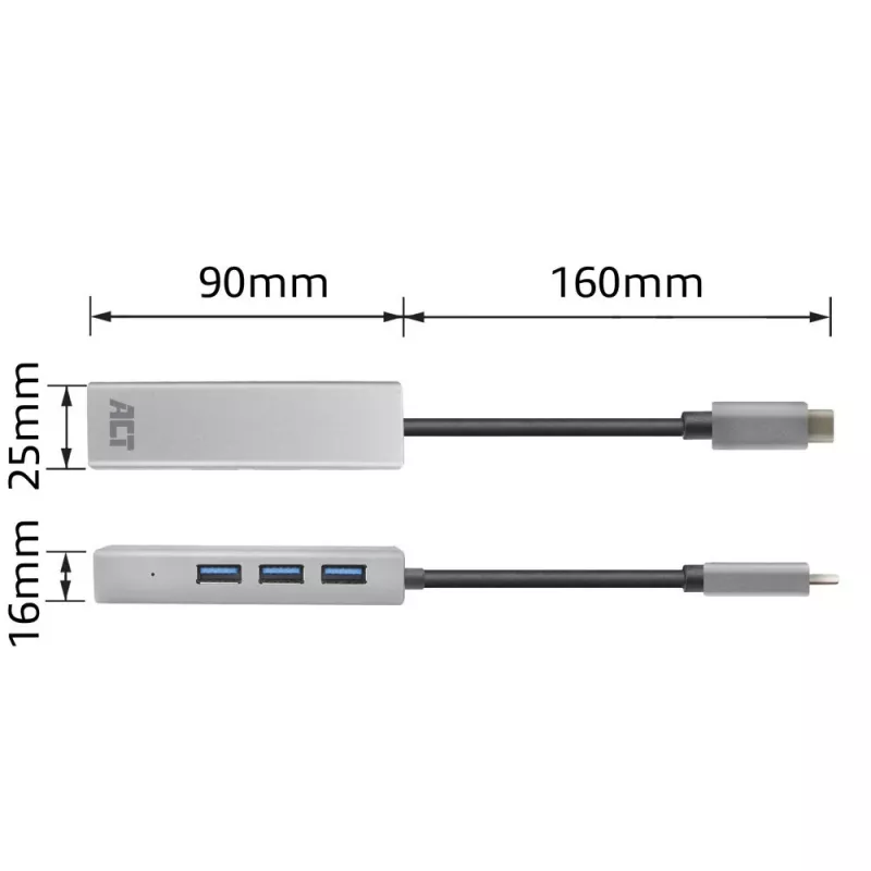 USB-C šakotuvas ACT AC7055 3x USB-A Gigabit Ethernet