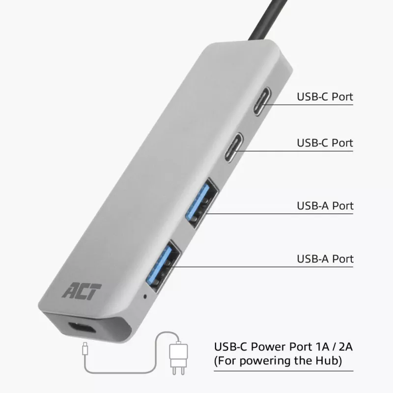 ACT AC7072 USB 3.2 Gen 1 Type-C šakotuvas 5000 Mbit/s juodas pilkas