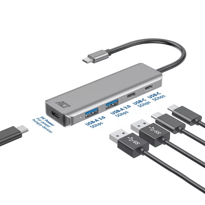 ACT AC7072 USB 3.2 Gen 1 Type-C šakotuvas 5000 Mbit/s juodas pilkas