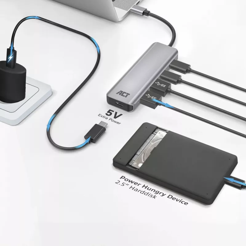 ACT AC7072 USB 3.2 Gen 1 Type-C šakotuvas 5000 Mbit/s juodas pilkas