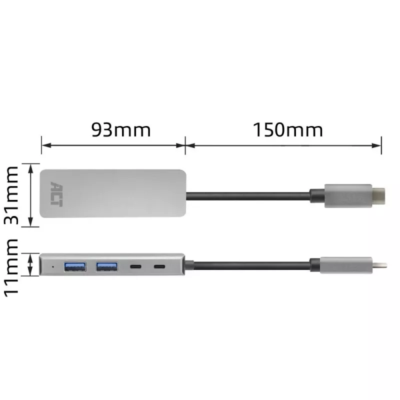 ACT AC7072 USB 3.2 Gen 1 Type-C šakotuvas 5000 Mbit/s juodas pilkas