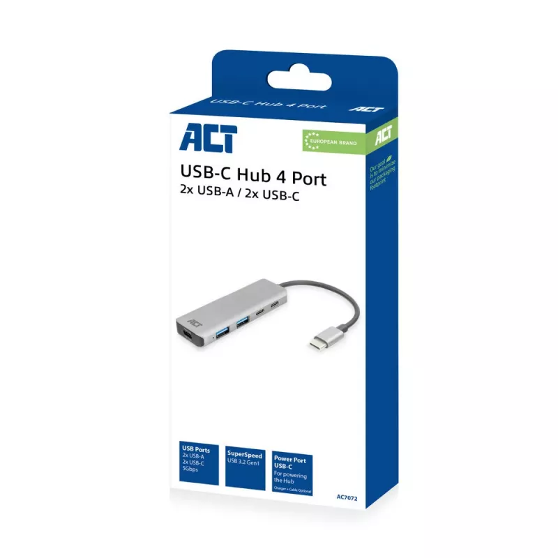 ACT AC7072 USB 3.2 Gen 1 Type-C šakotuvas 5000 Mbit/s juodas pilkas