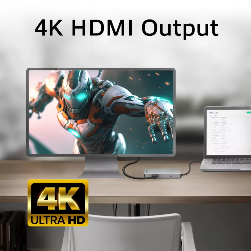 ACT USB-C 4K prijungimo stotelė 1 HDMI monitoriui, Ethernet, USB-C, USB-A, kortelių skaitytuvas ir PD pralaidumas