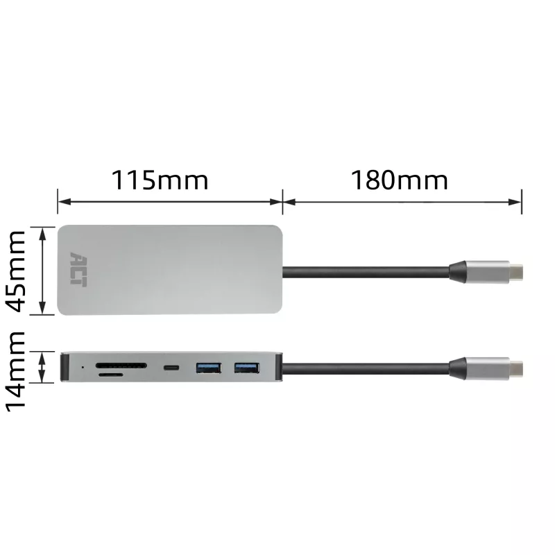ACT USB-C 4K prijungimo stotelė 1 HDMI monitoriui, Ethernet, USB-C, USB-A, kortelių skaitytuvas ir PD pralaidumas