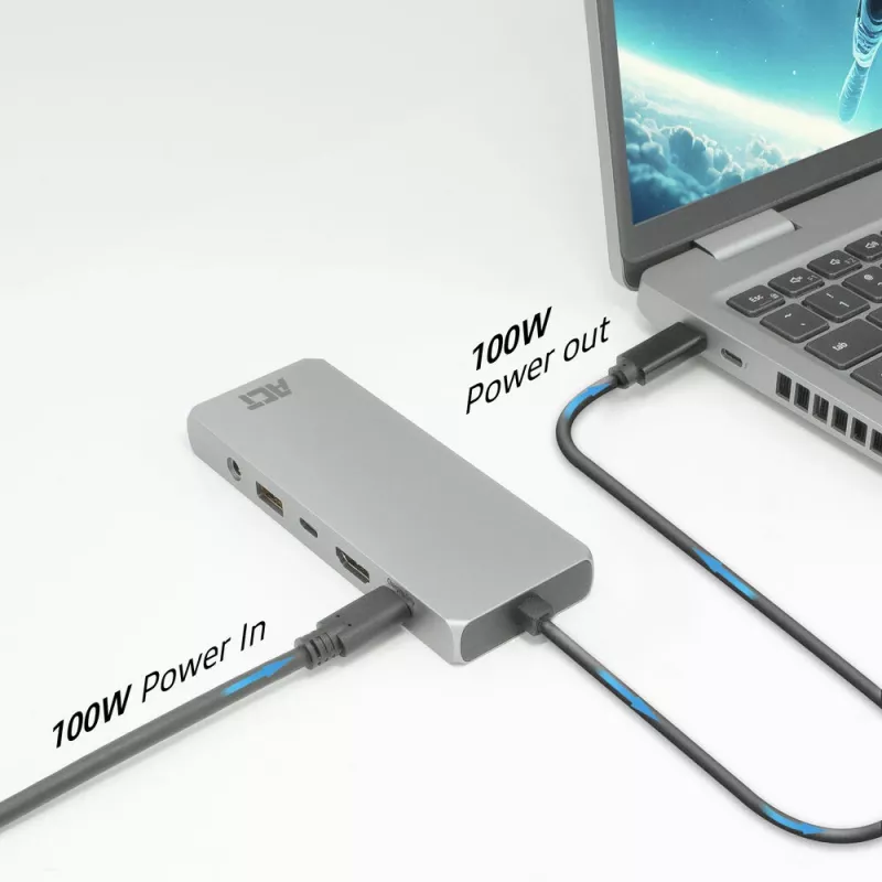 ACT USB-C 4K / 8K 30Hz dokavimo stotelė 1 HDMI monitoriui, 2.5 Gigabit eternetas, USB-C 10Gbps, USB-A 10Gbps, 3.5mm garsas, PD perdavimas