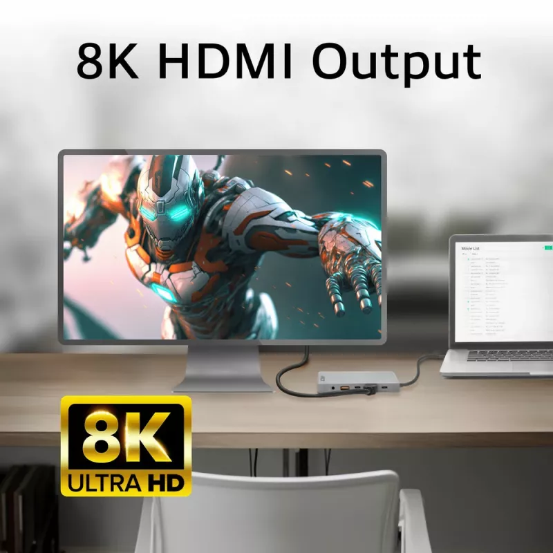ACT USB-C 4K / 8K 30Hz dokavimo stotelė 1 HDMI monitoriui, 2.5 Gigabit eternetas, USB-C 10Gbps, USB-A 10Gbps, 3.5mm garsas, PD perdavimas