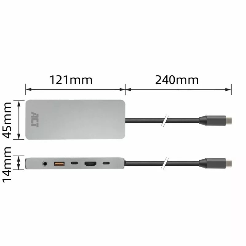 ACT USB-C 4K / 8K 30Hz dokavimo stotelė 1 HDMI monitoriui, 2.5 Gigabit eternetas, USB-C 10Gbps, USB-A 10Gbps, 3.5mm garsas, PD perdavimas