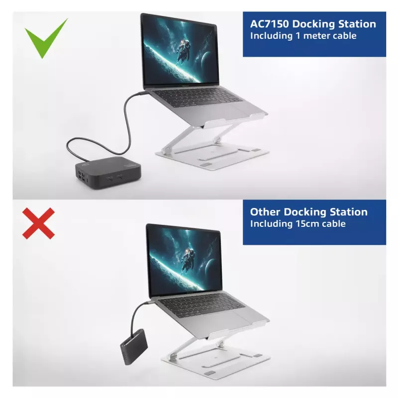 ACT universali USB-C dokų stotelė 4K, skirta 2 HDMI/DisplayPort monitoriams, DisplayLink, kompaktiškas dizainas