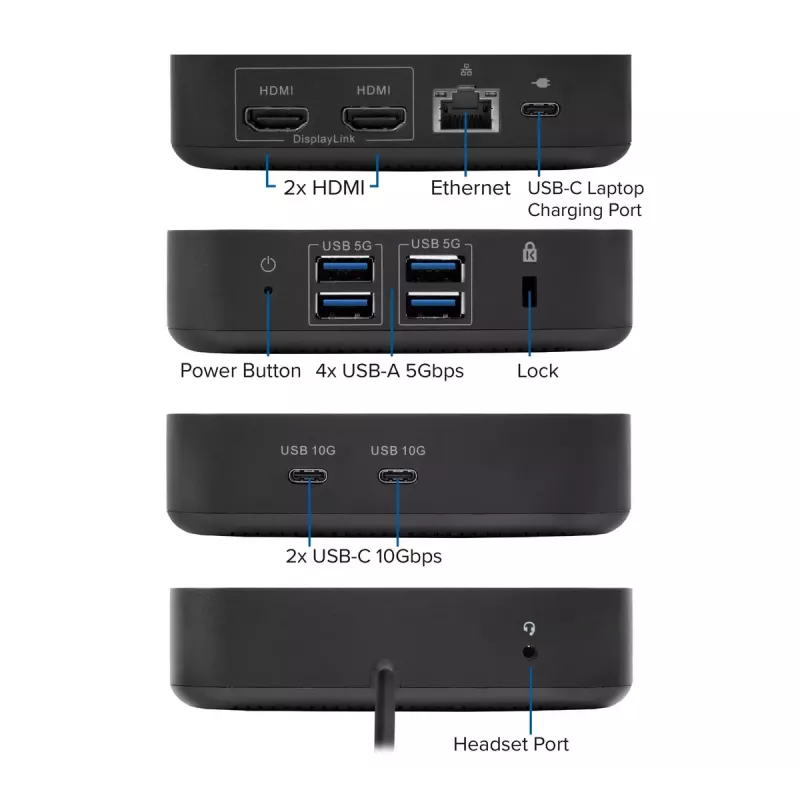 ACT universali USB-C dokų stotelė 4K, skirta 2 HDMI/DisplayPort monitoriams, DisplayLink, kompaktiškas dizainas