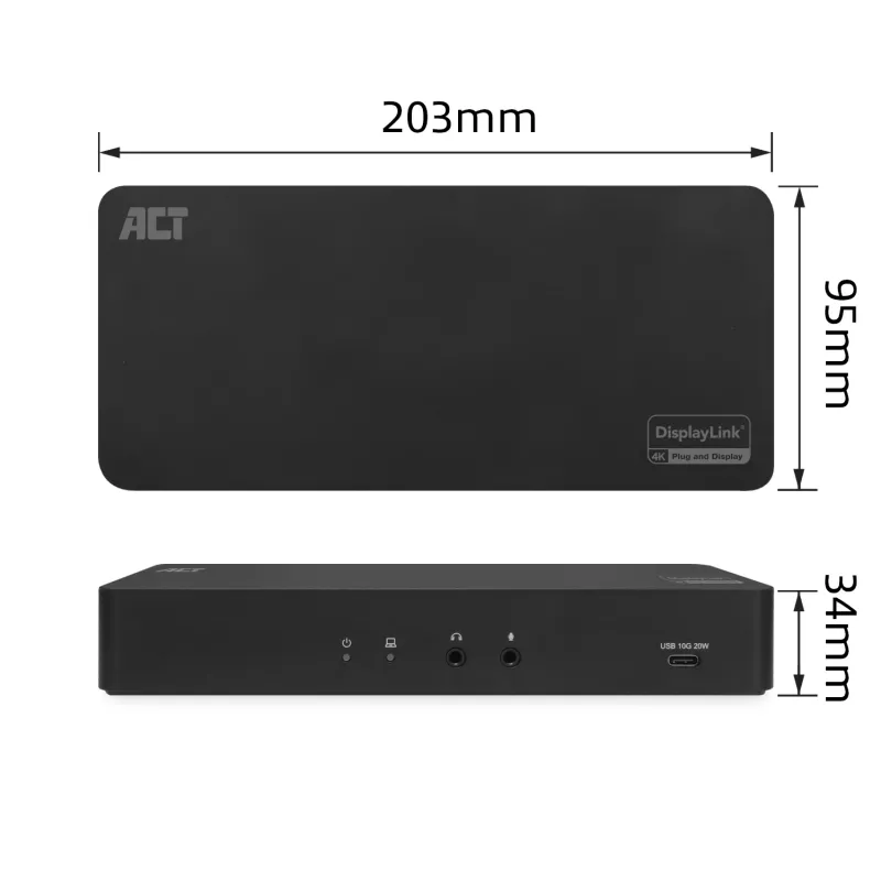 ACT USB-C dokavimo stotelė 4K, skirta 2 HDMI arba DisplayPort monitoriams, DisplayLink