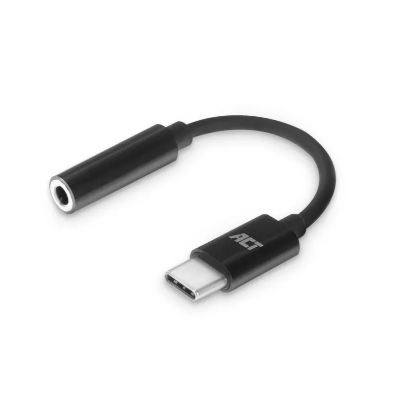 Garso kabelis ACT AC7380 0,11 m 3,5 mm lizdas USB Type-C kištukas juodas