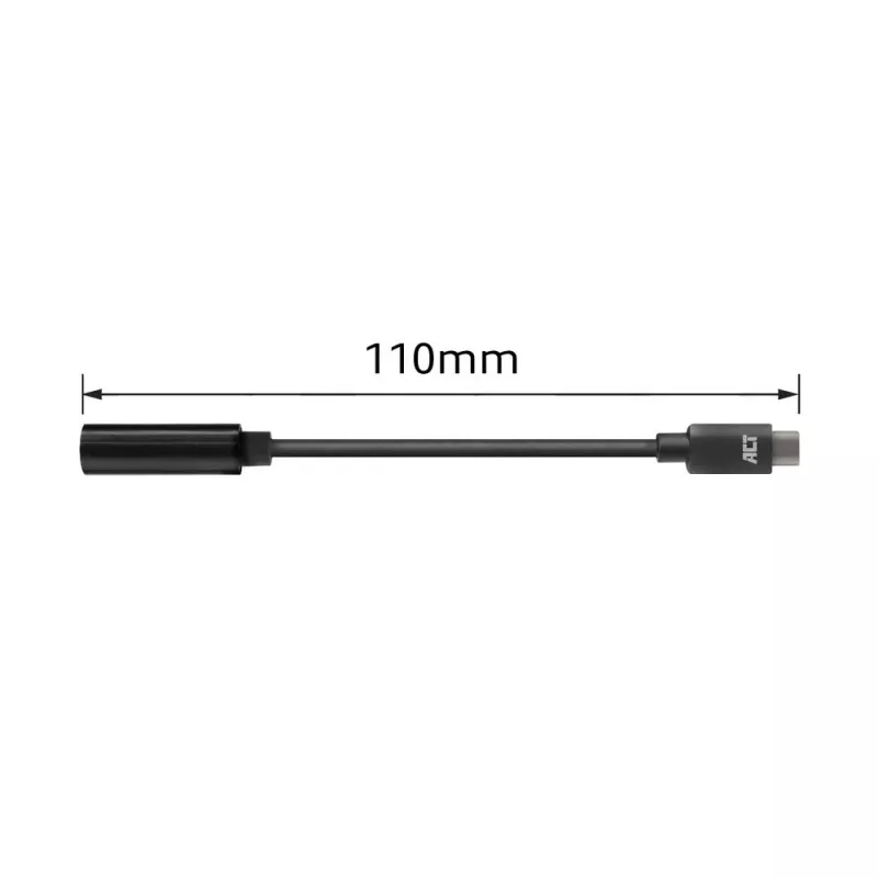 Garso kabelis ACT AC7380 0,11 m 3,5 mm lizdas USB Type-C kištukas juodas