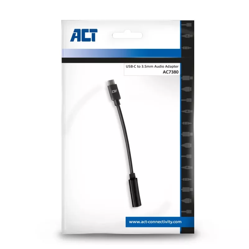 Garso kabelis ACT AC7380 0,11 m 3,5 mm lizdas USB Type-C kištukas juodas