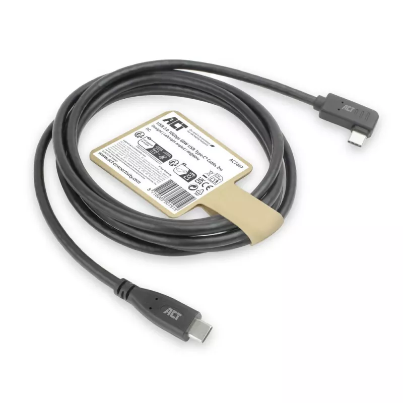 ACT USB 3.0 kampinis kabelis USB-C 2 metrai 5 Gbit/s Juoda