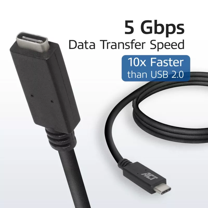 ACT USB 3.0 ilginimo laidas USB-C 2 metrai 5 Gbit/s Juodas