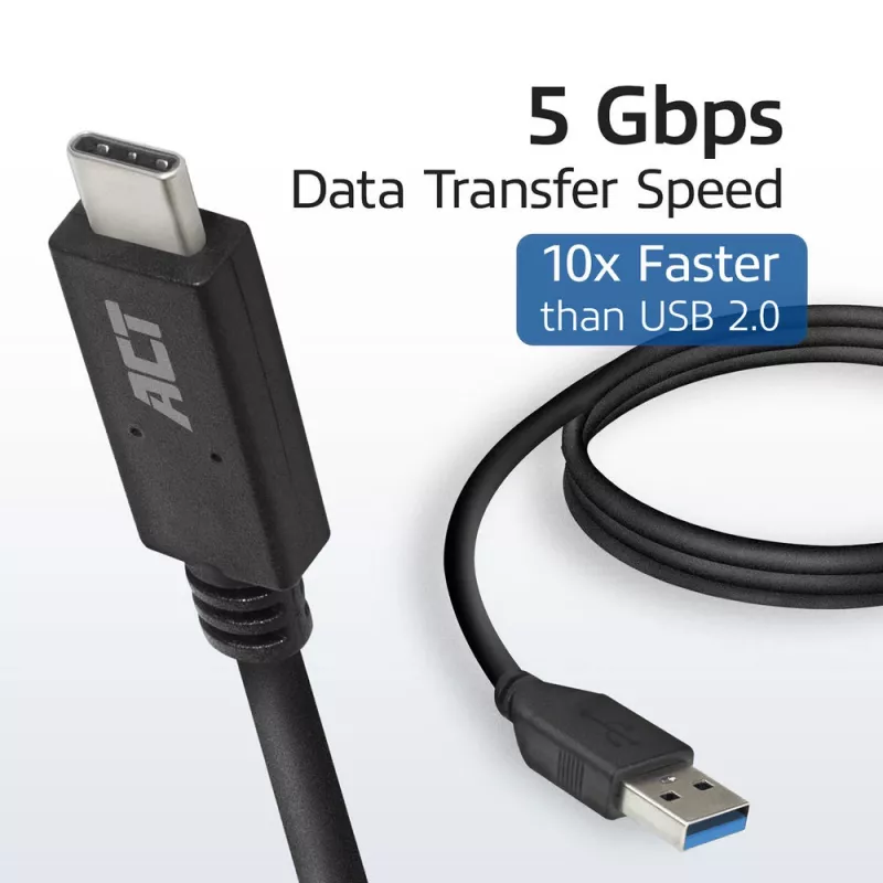 ACT USB 3.0 laidas USB-A į USB-C 2 metrai 5 Gbit/s Juodas