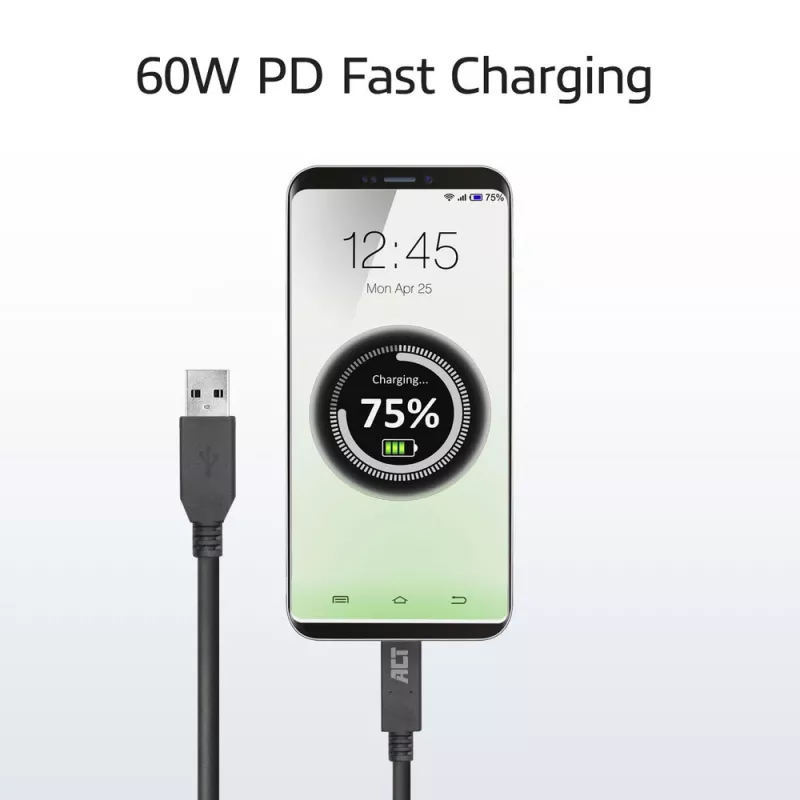 ACT USB 3.0 laidas USB-A į USB-C 2 metrai 5 Gbit/s Juodas